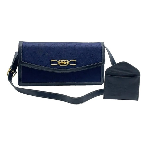Authentic CELINE Linen Navy 2way Semi Shoulder Bag adjustable strap EUC - Picture 3 of 16